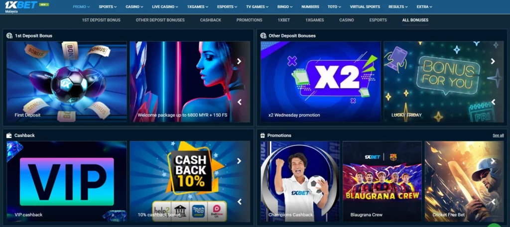 Promotions and bonus offers from 1xBet Malaysia