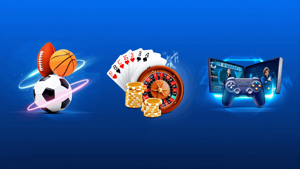 1xBet-style illustration showing sports, casino games, and esports elements commonly explored by Malaysian users